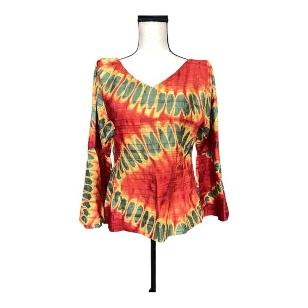 Vibrant Tie-Dye Women's Flare Sleeve Top Size L